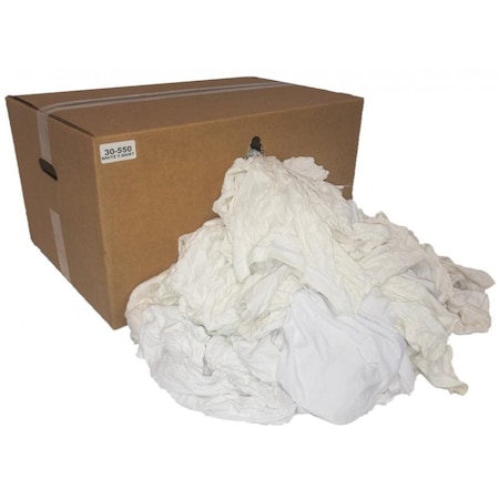 Absorbents Midwest Reclaimed White T-Shirt Rags, 25lb Box 30-550-B